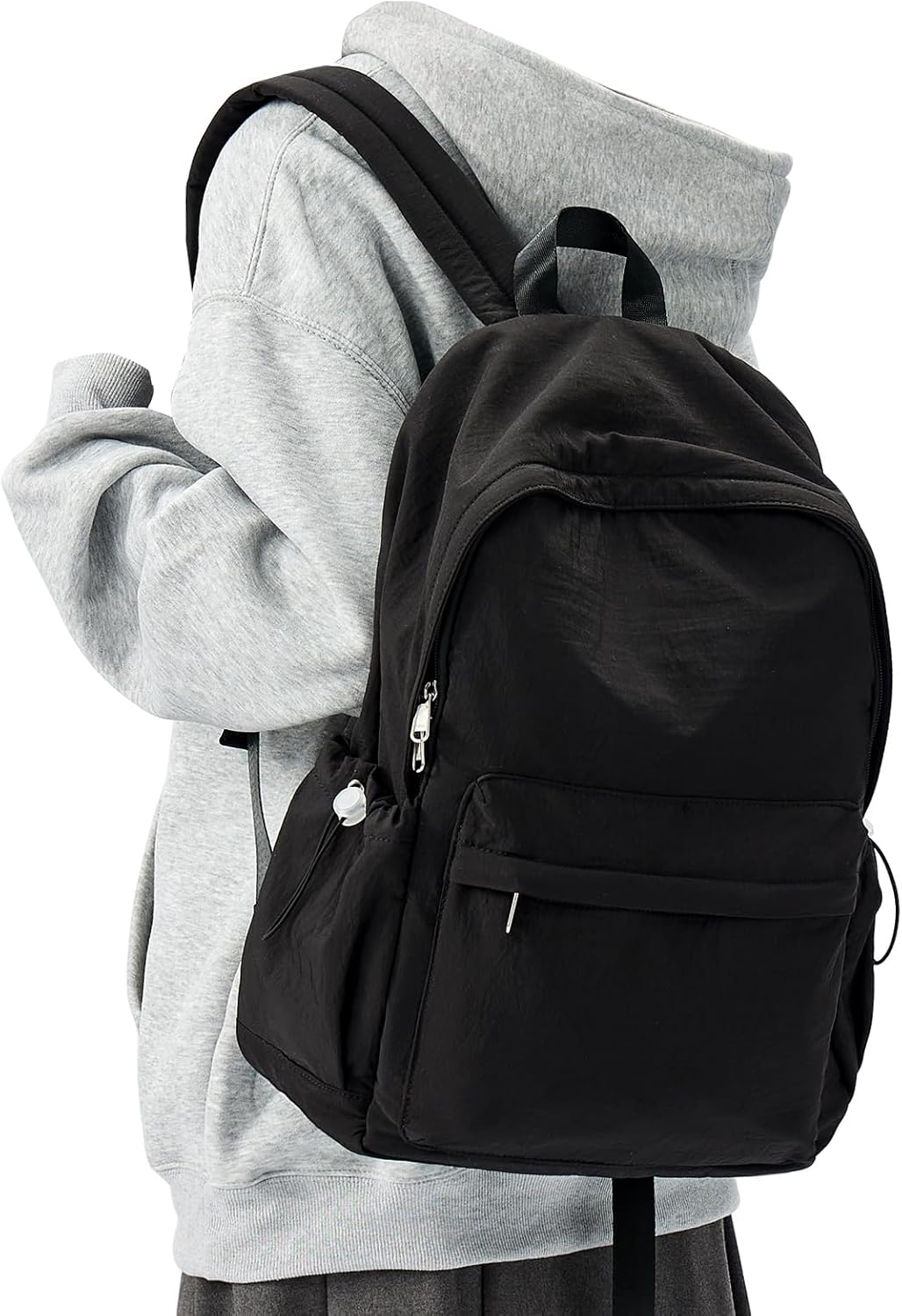 Simple Black School Backpack For Women Men Aesthetic Medium Backpack Lightweight Casual Daypack