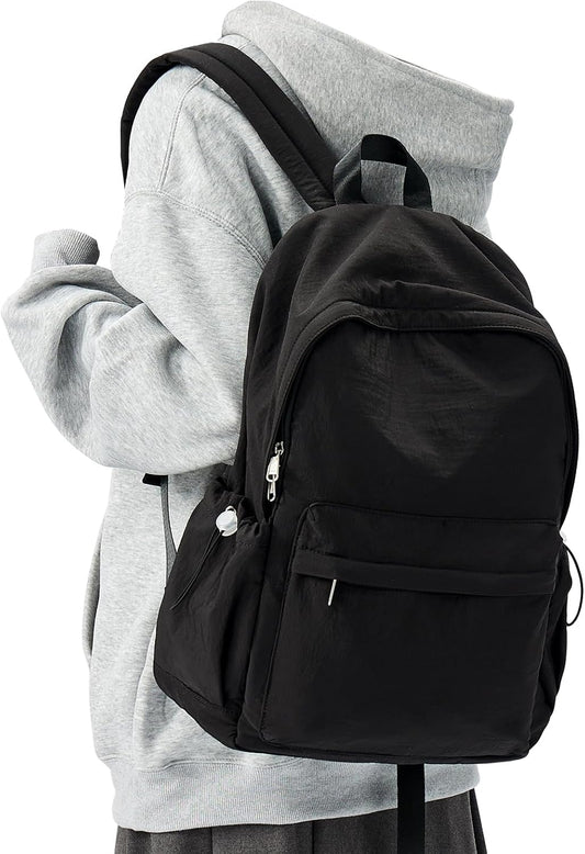 Simple Black School Backpack For Women Men Aesthetic Medium Backpack Lightweight Casual Daypack College Backpacks Cute Bookbag for Teens Girls Boys Basic Bagpack
