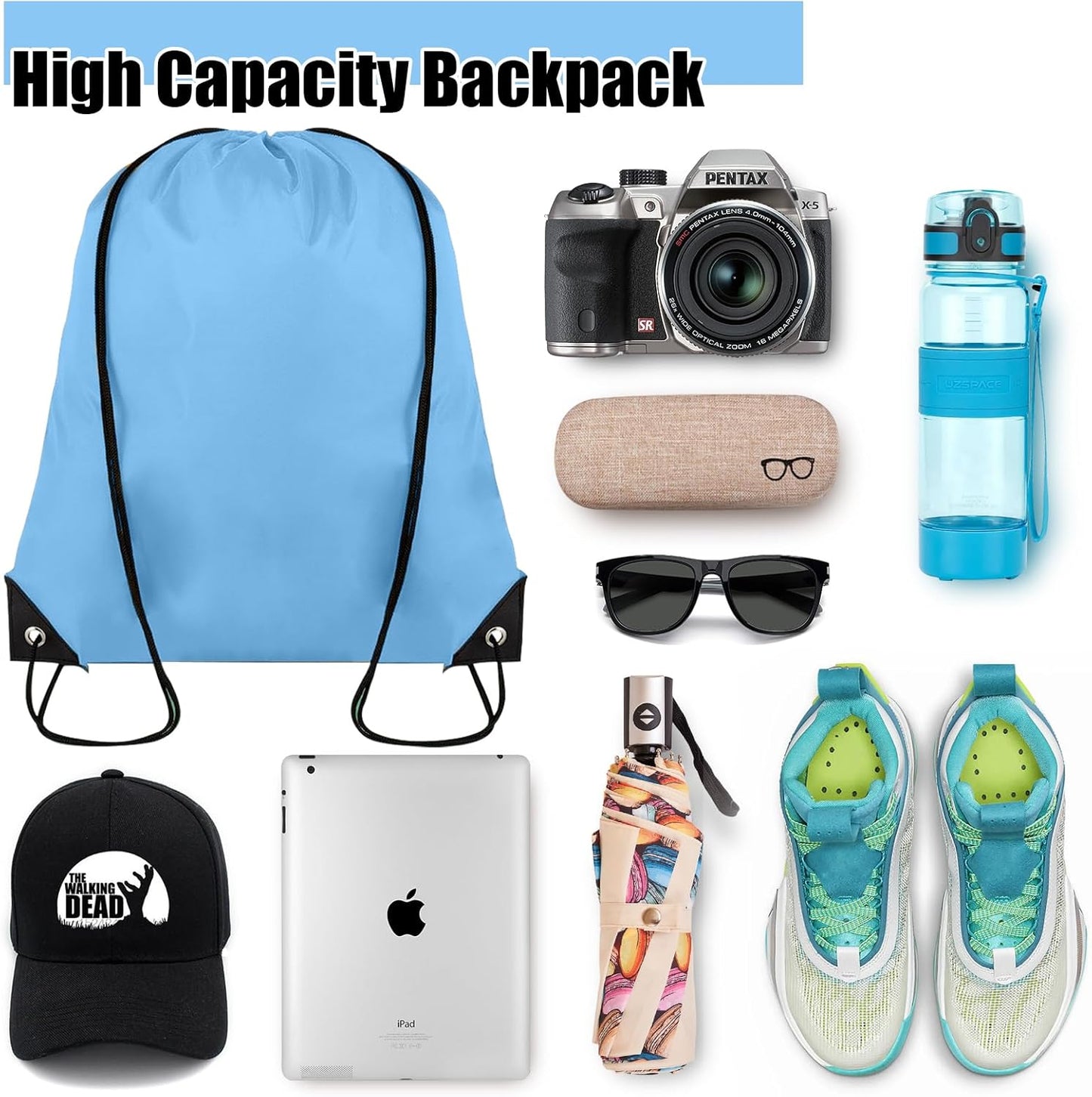 40 Pieces Drawstring Backpack Bulk Cinch Sackpack Ployster Drawstring Bags for Gym Party Trip(Sky