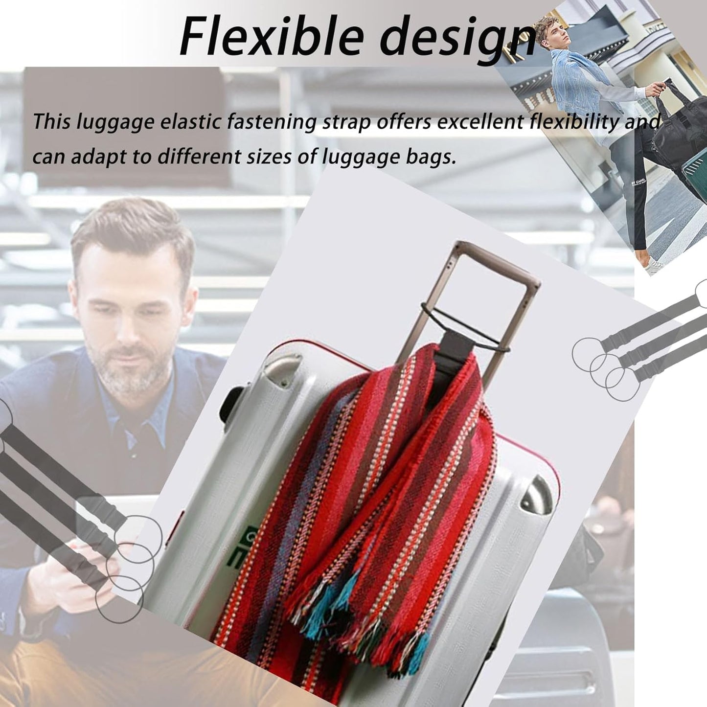 3PCS Elastic Fastening Belt for Luggage, Elastic Ring Luggage Binding Strap Adjustable Luggage Bag Fixing Strap Clamping Strap, Travel Bag Luggage Elastic Rope Binding Strap