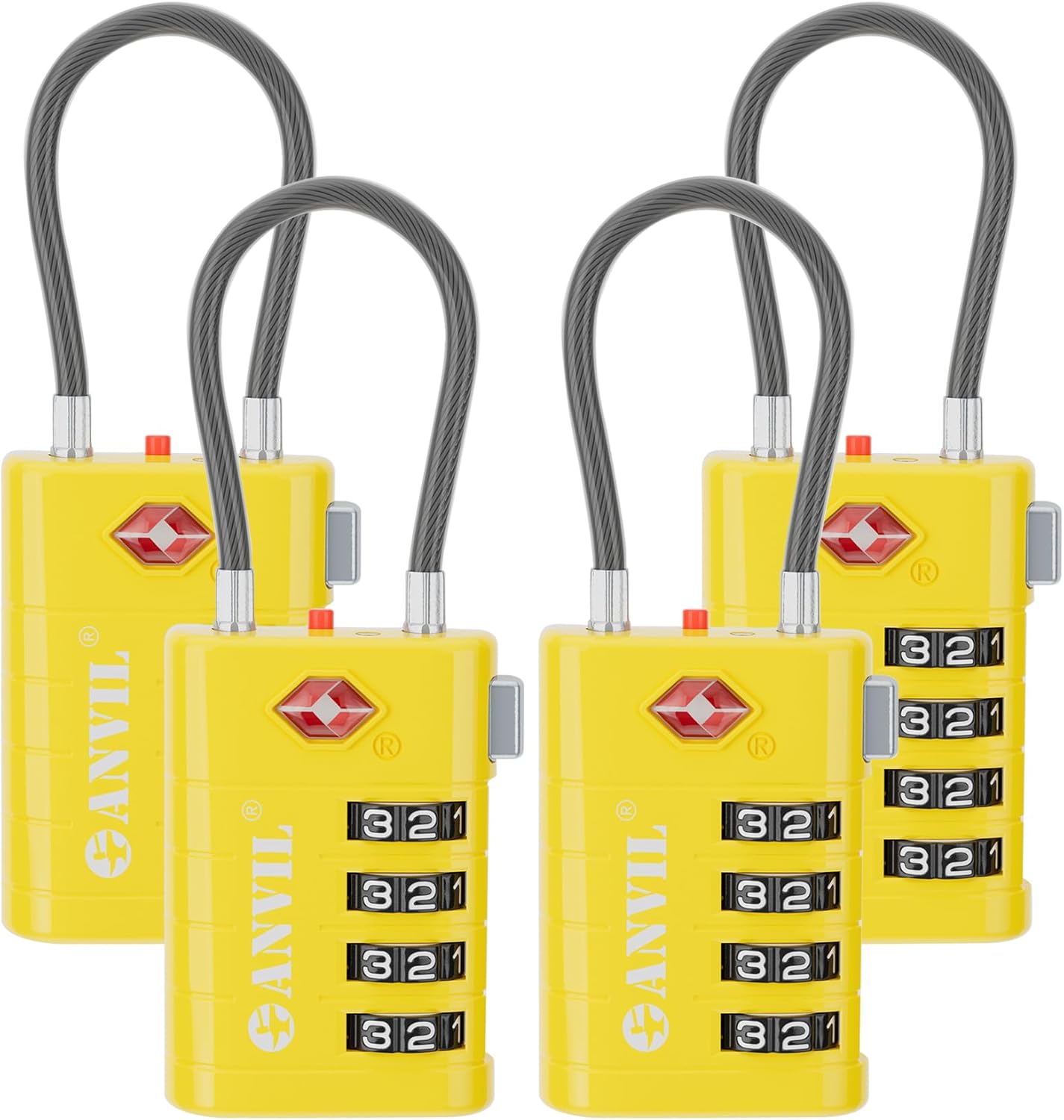 ANVIL 4 Digit Luggage Locks, TSA Locks for Luggage, Advanced TSA008 core, Alert Indicator for Your Travel Lock, Suitcase Lock. (4, Yellow)