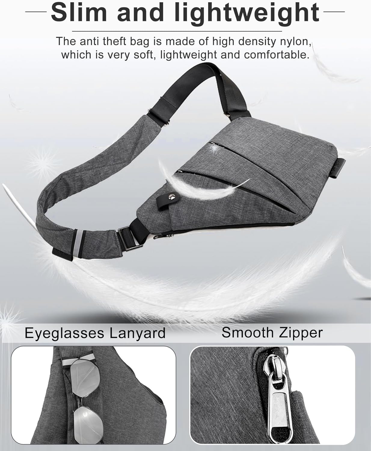Anti Theft Travel Bag,Slim Sling Bag, Crossbody Purse Bags for Women Men