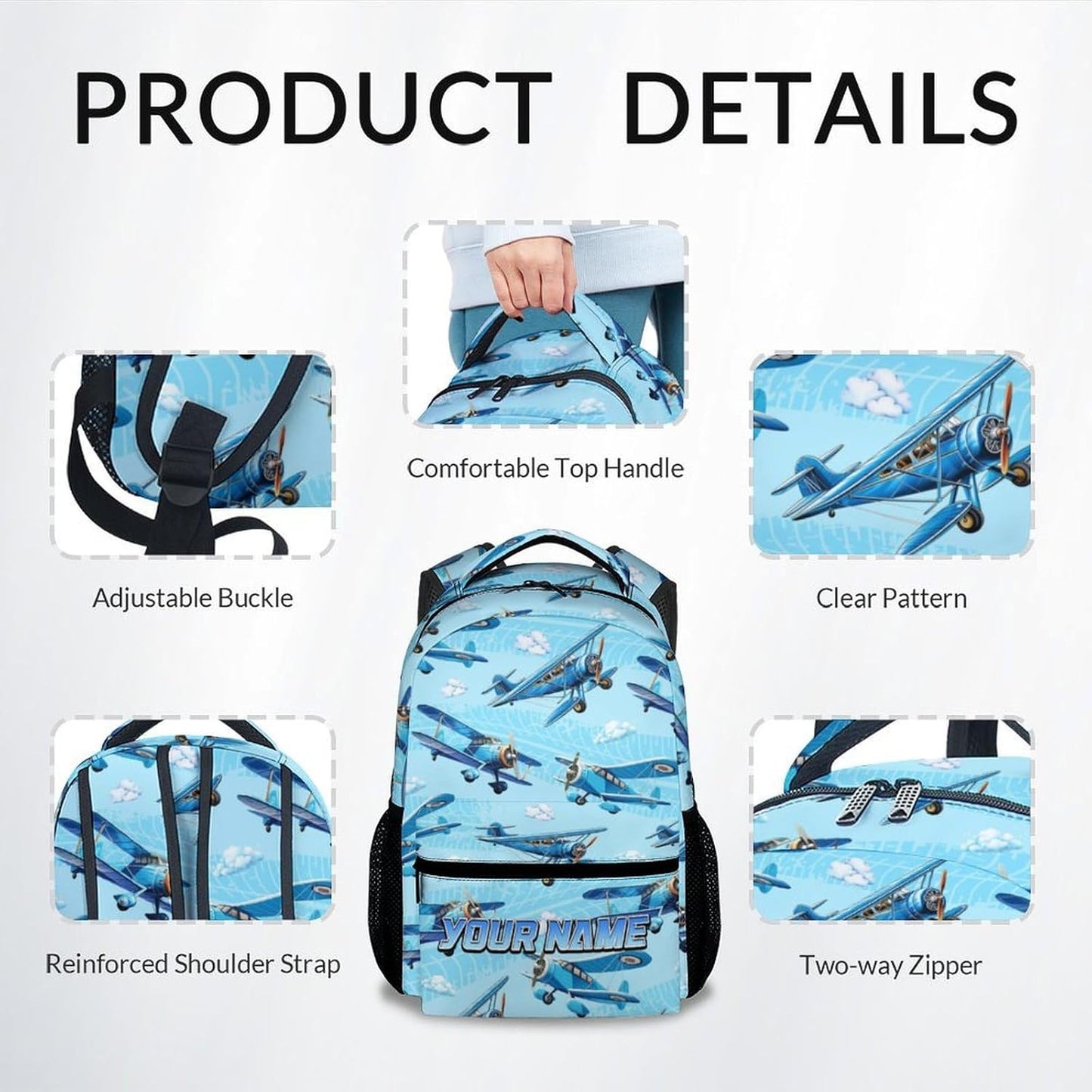 Kindergarten Backpack for Boys - Personalized Airplane Backpacks for Kids - Durable Toddler Bookbag - Custom Gifts for Son - School Bag for Kindergarten/Preschool/Elementary(17 Inch)