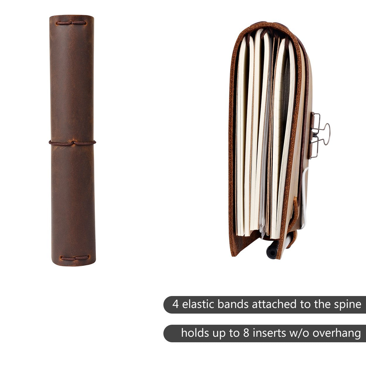 newestor Refillable Leather Journal Travelers Notebook - 8.5 x 4.5 Travel Diary with 5 Inserts +