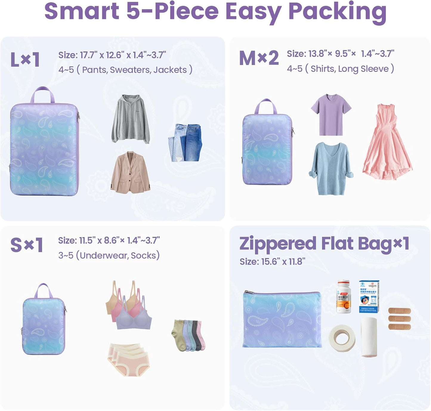 Cambond Compression Packing Cubes for Travel Women - Travel Bags Luggage Organizers Travel Essentials Compression Cubes for Travel Carry on Suitcases Organizer
