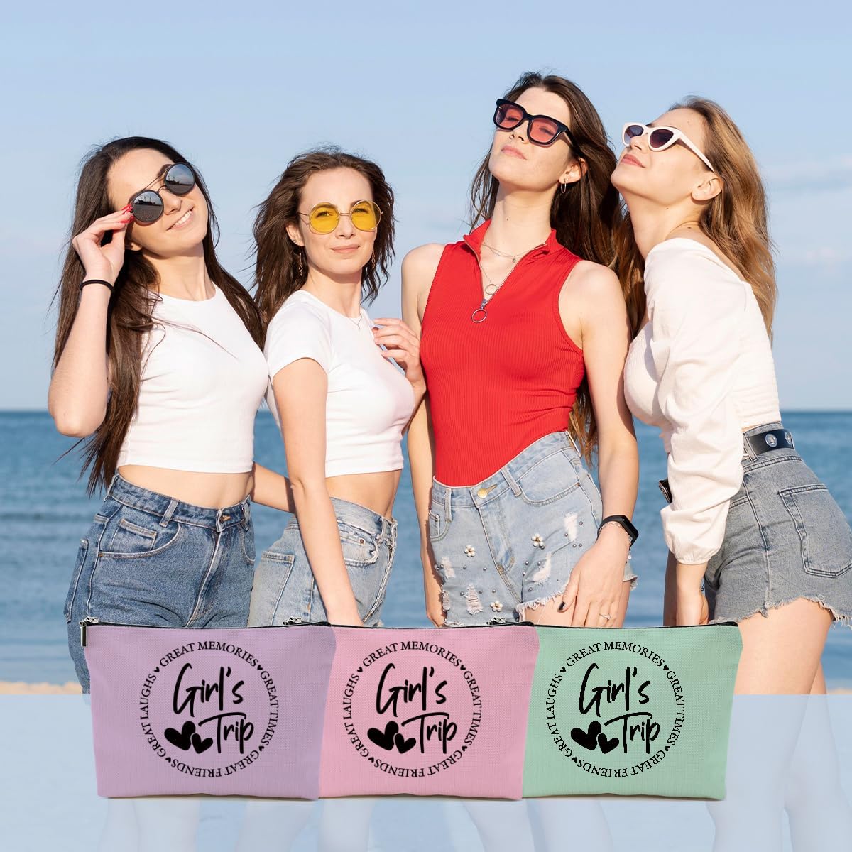 3Pcs Girls Trip Gifts Favors, 2025 Girls Weekend Gifts Makeup Bag, Bestie Gifts Weekend Bag Vacation Cosmetic Bag, Friendship Gifts for Women Friend Bestie, Graduation Wedding Gifts Toiletry Bag