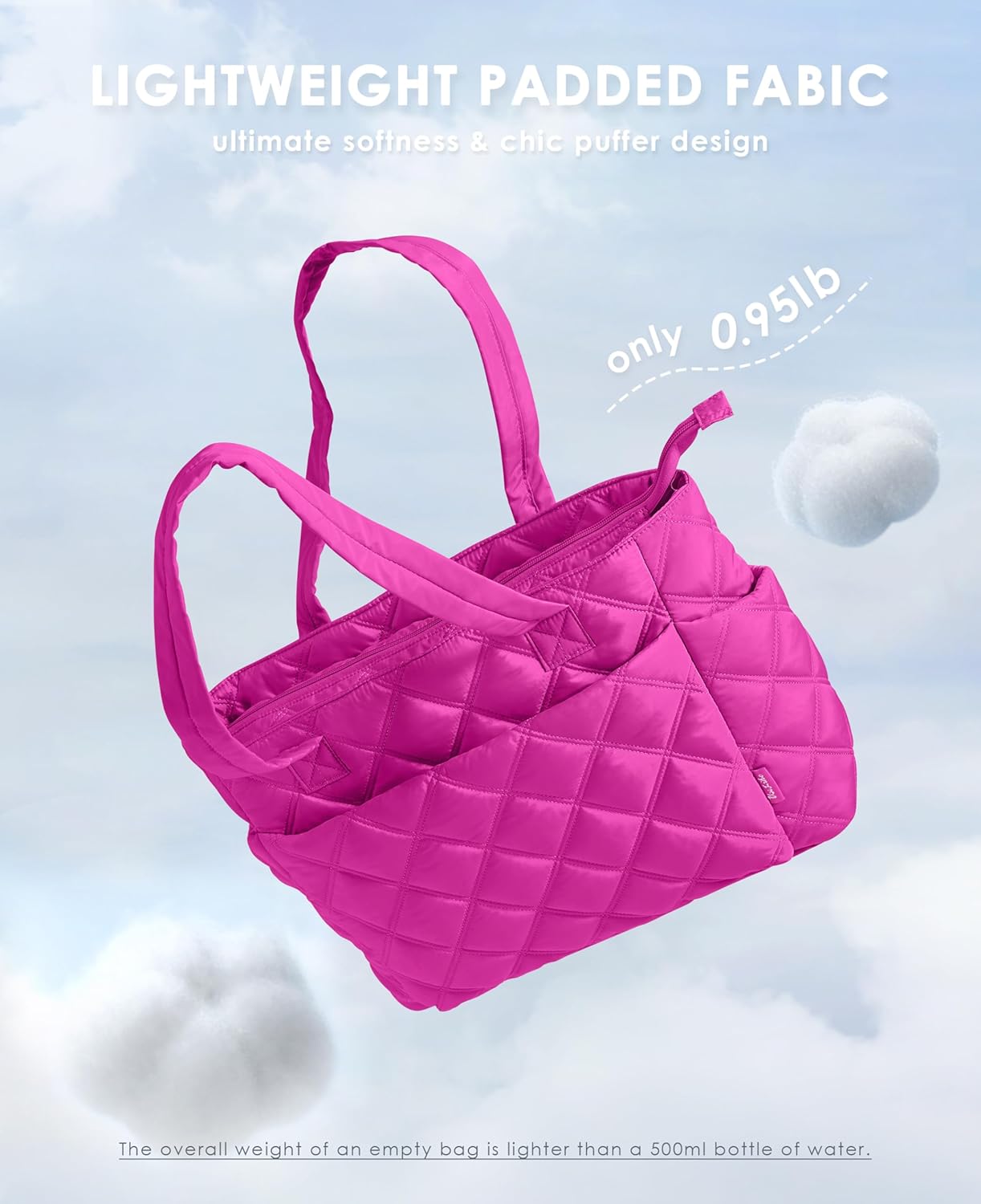 Tote Bag for Women, Lightweight Puffer Tote Work Bags with Compartments for Travel, Quilted Shoulder Bag with Zipper