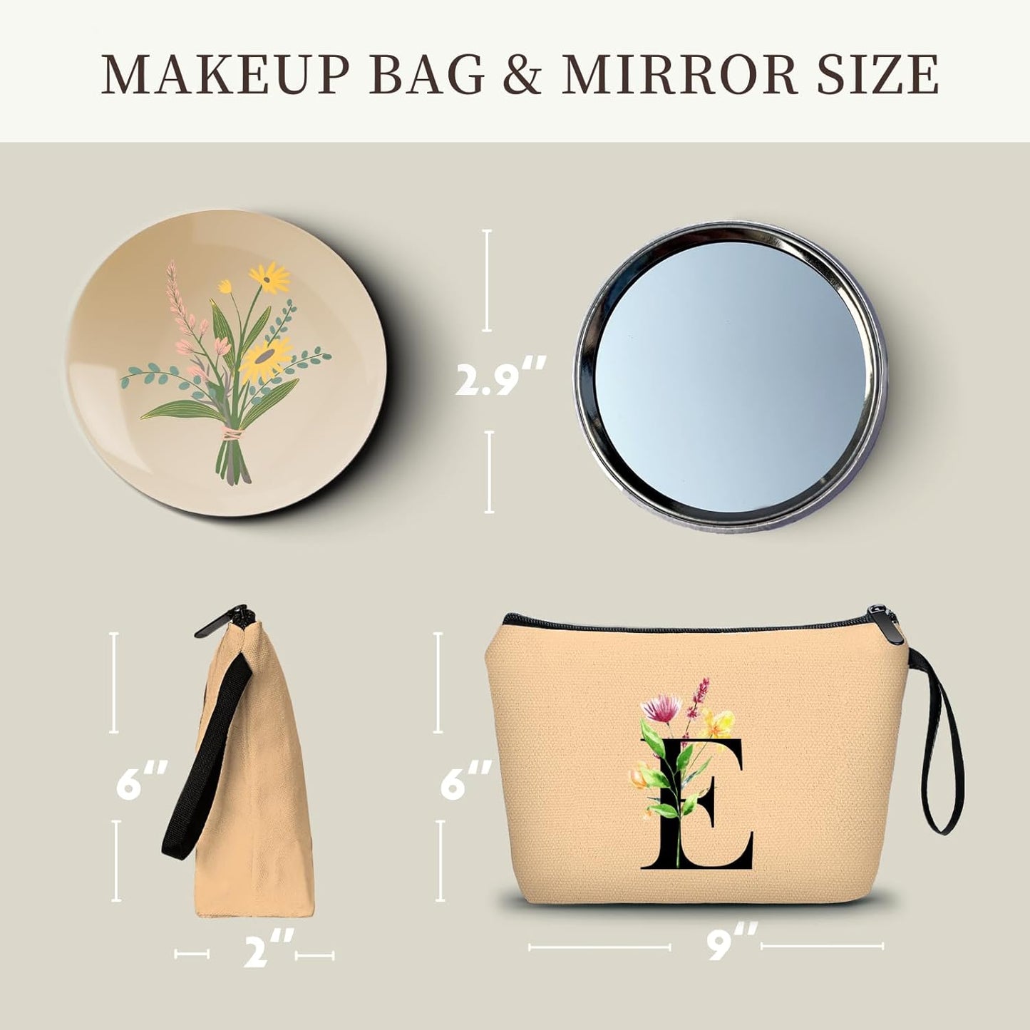 Women Birthday Unique Bride to be Bridal Shower Initial Gifts for Mom Sister Friend Her Teacher Aunt Makeup Cosmetic Bag with Mirror Mothers Day Christmas Graduation E