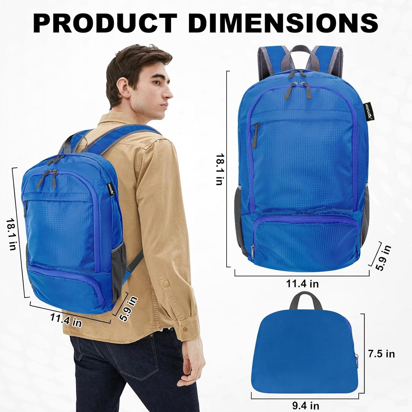HOLYLUCK 20L lightweight packable Hiking Daypack Foldable Backpack for Men Women Small Travel Outdoor Foldable Shoulder Bag-dark blue