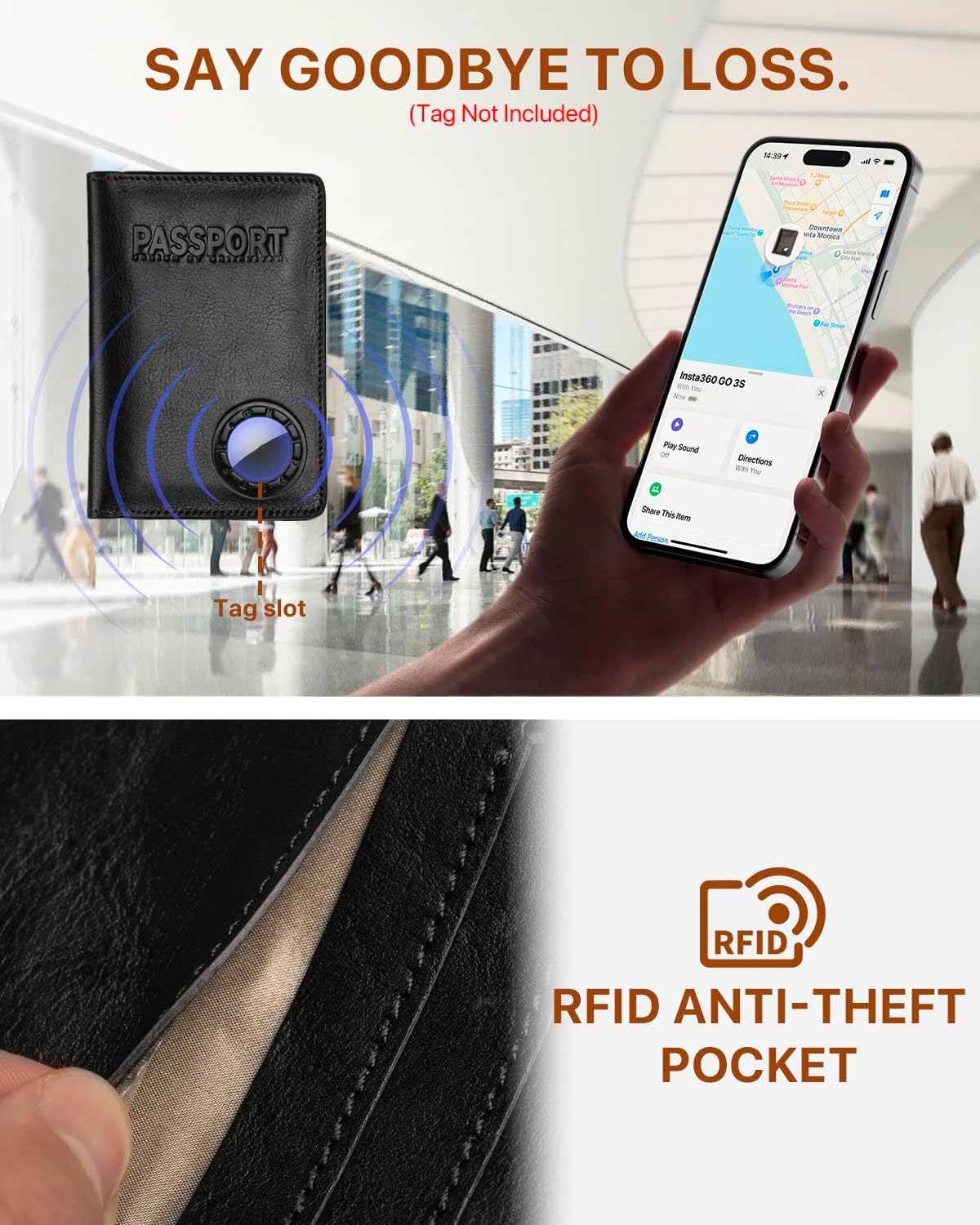 Passport Holder for Travel, Genuine Leather Passport Holder with AirTag Slot, RFID Passport Cover for Airport Essentials, Travel Wallet, Travel Must Haves Gifts