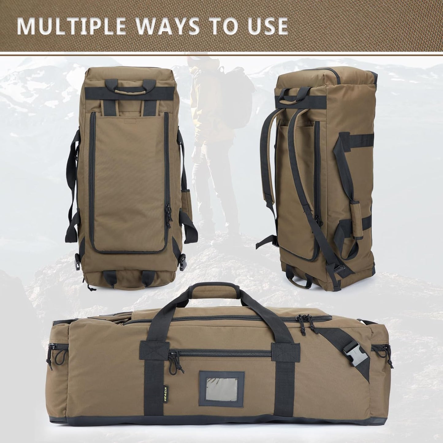 86l Large Duffel Bag For Travel, Gym & Sports - Water Repellent Polyester, Hidden Straps, Shoe