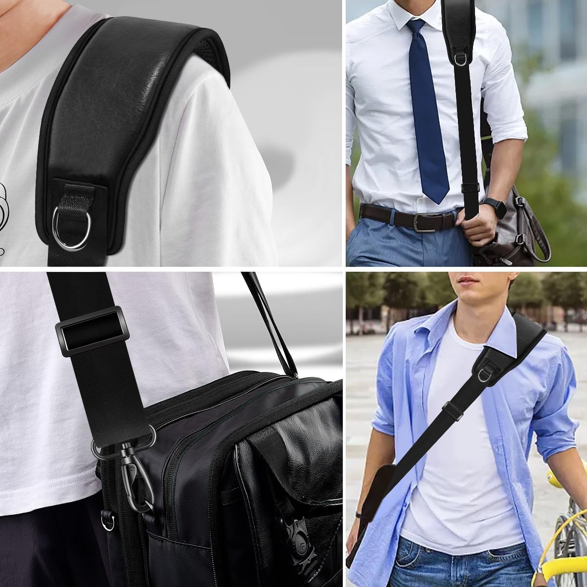 ZINZ Bag Shoulder Strap 78" with Ultra Cushion Breathable Pad,Durable Strap with Double Adjustable Buckles and Metal Hooks for D-ring Bags,Ideal for Individuals 5'11"and Taller,Black