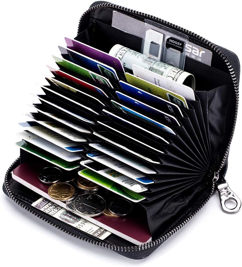 Genuine Leather Wallet Credit Card Holder RFID Blocking Travel Passport Organizer for Men and Women (Black)