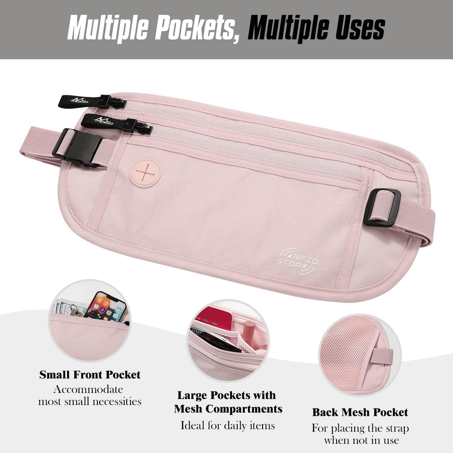 MoKo Secure Travel Money Belt, Undercover Hidden RFID Blocking Travel Wallet, Anti-Theft Passport