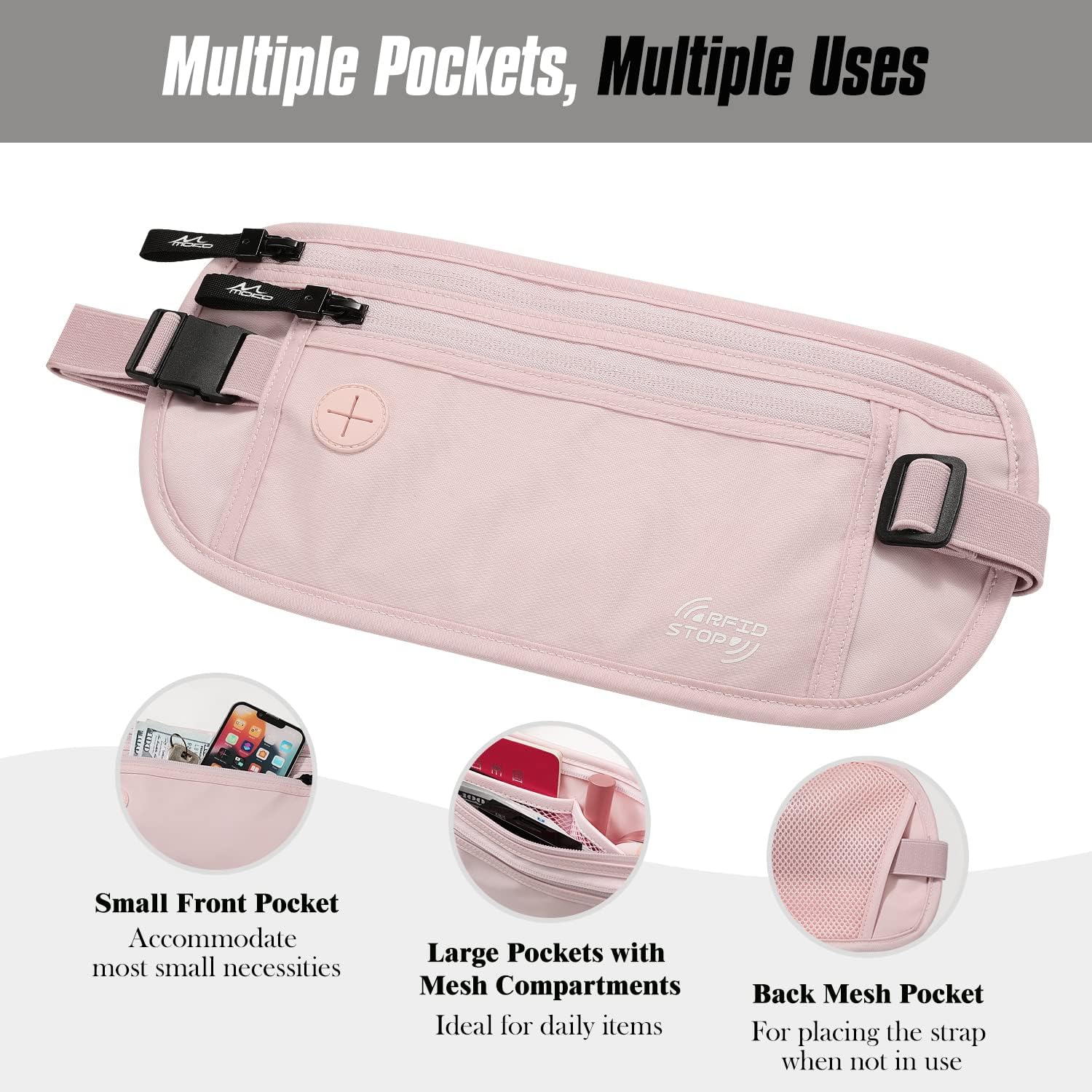 MoKo Secure Travel Money Belt, Undercover Hidden RFID Blocking Travel Wallet, Anti-Theft Passport