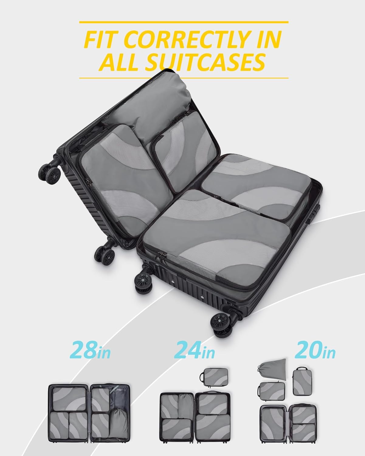 BAGSMART Compression Packing Cubes, 6 Set/4 Set/2 Set Travel Packing Cubes for Carry on Suitcases, Compression Suitcase Organizers Bag Set & Travel Cubes for Luggage, Lightweight Packing Organizers