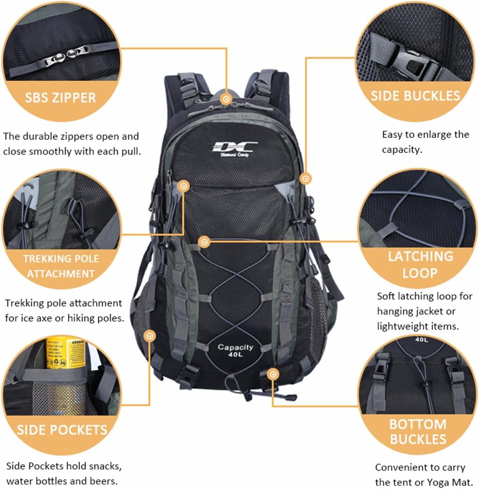 Diamond Candy Waterproof Hiking Backpack for Men and Women, Lightweight Day Pack for Travel Camping