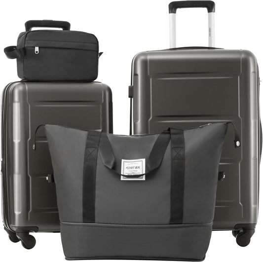 Merax Luggage Set 2 Piece Suitcase Sets with Spinner Wheel,Lightweight Hardside Expandable Travel Laggage with TSA Lock,Suitcase with Travel Bag(20"/24",Dark Gray)