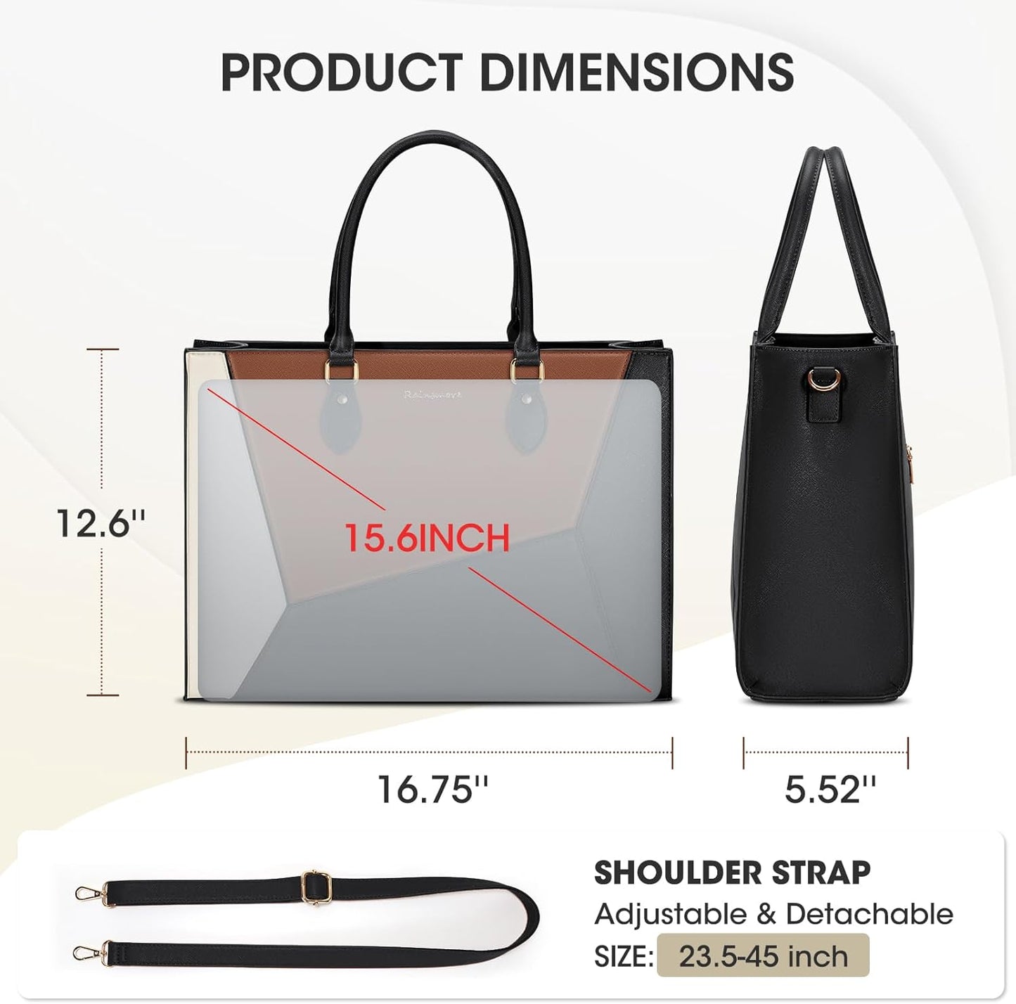 RAINSMORE Laptop Tote Bag for Women 15.6 Inch Large Women Work Bags Waterproof Business Office Teacher Bag Computer Briefcase