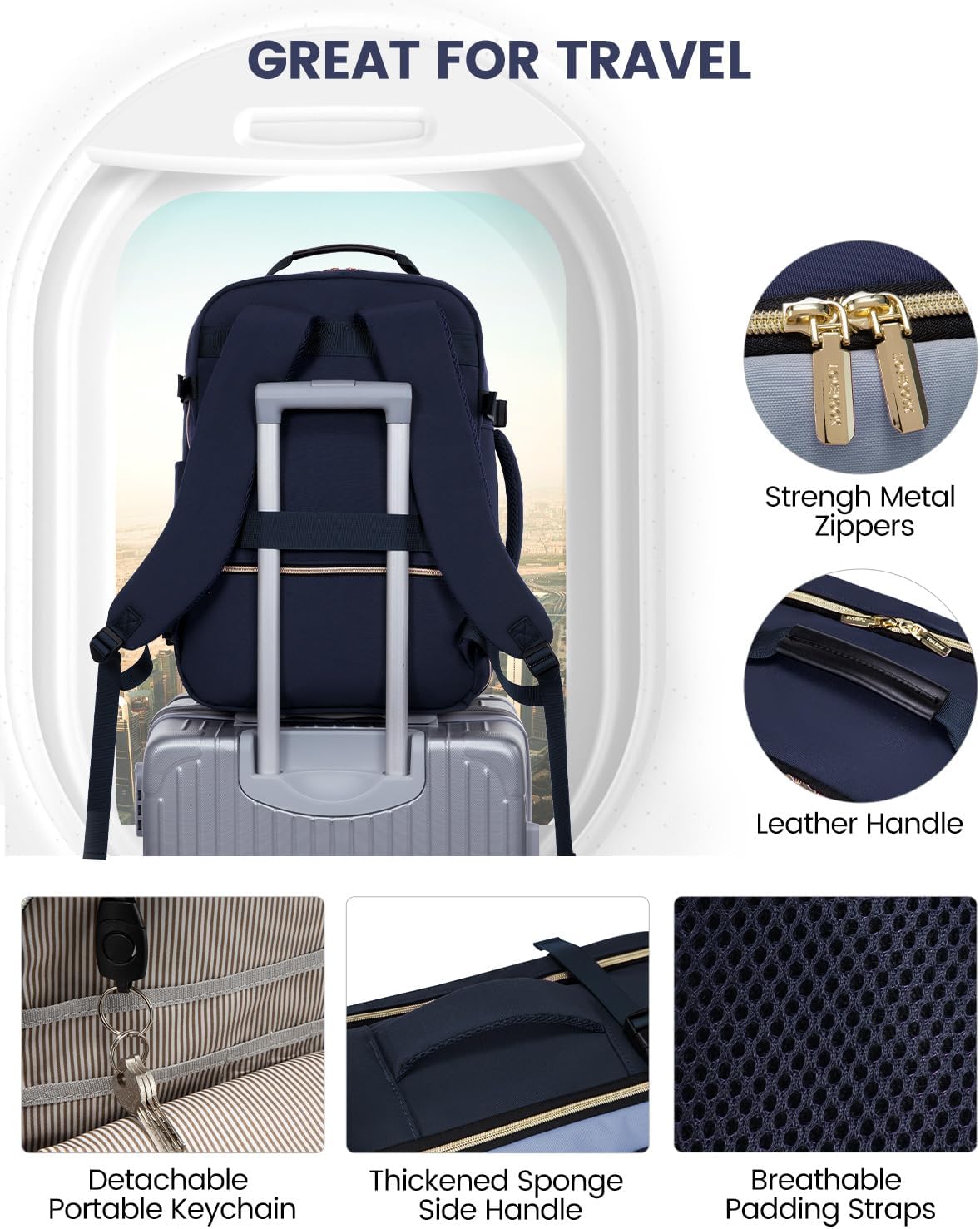 LOVEVOOK 56L Travel Backpack for Women & Men, Airline Approved Carry On Luggage with 3 Packing