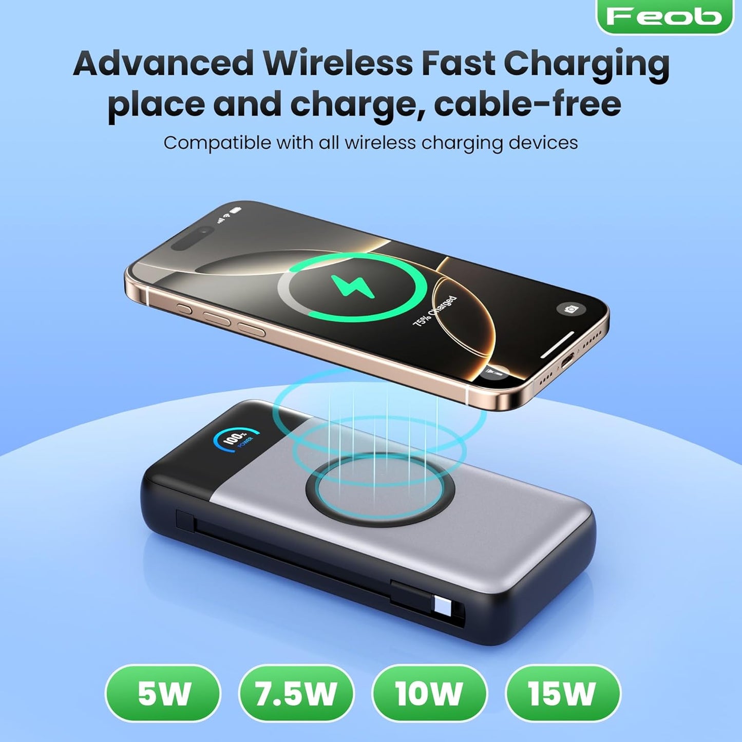 Wireless Portable Charger 40800mAh with Built-in Cables, 15W Wireless Charging USB C Power Bank, 25W PD QC 4.0 5 Outputs Travel Essential Battery Pack for iPhone 17/16/15/14/13, Samsung, Android etc