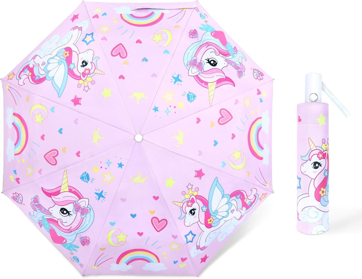 Kids Folding Umbrella Toddler Umbrella with UV Protection Portable Auto Open/Close Anti-rebound Safe Design Windproof, Compact, Lightweight Cute Umbrella for Girls & Boy