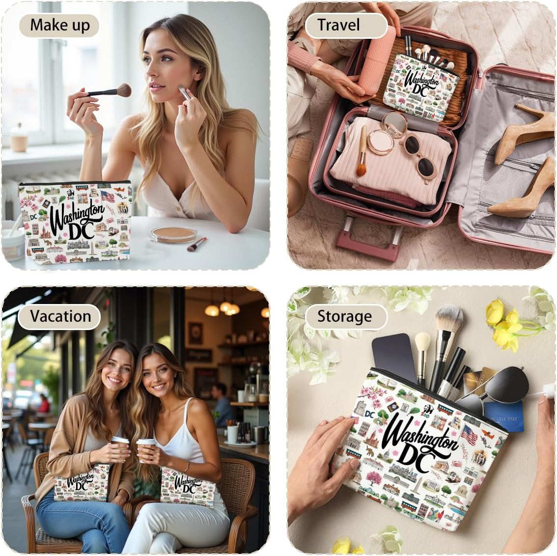 4PCS Washington DC Themed Makeup Bag Washington dc Souvenirs Gift for Women, Best Friend, Sister