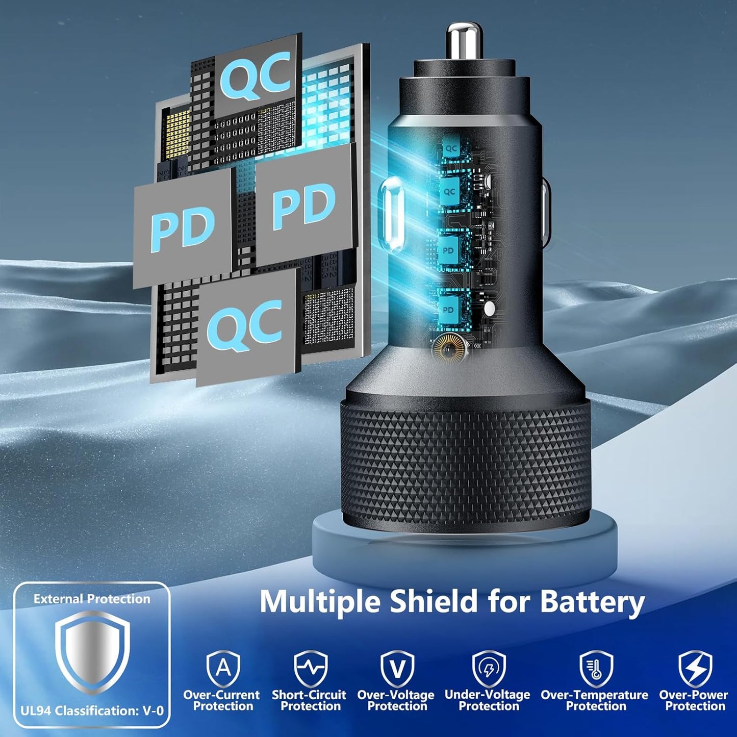 USB C Car Charger, KYOHAYA 2Pack 90W 4-Port Dual USB-C & USB-A Car Power Cigarette Lighter PD/QC3.0 Type C Car Carplay Charger Fast Charging for iPhone 17 17 Pro 16 15 14 13 12 11/Galaxy S25 S24/Pixel