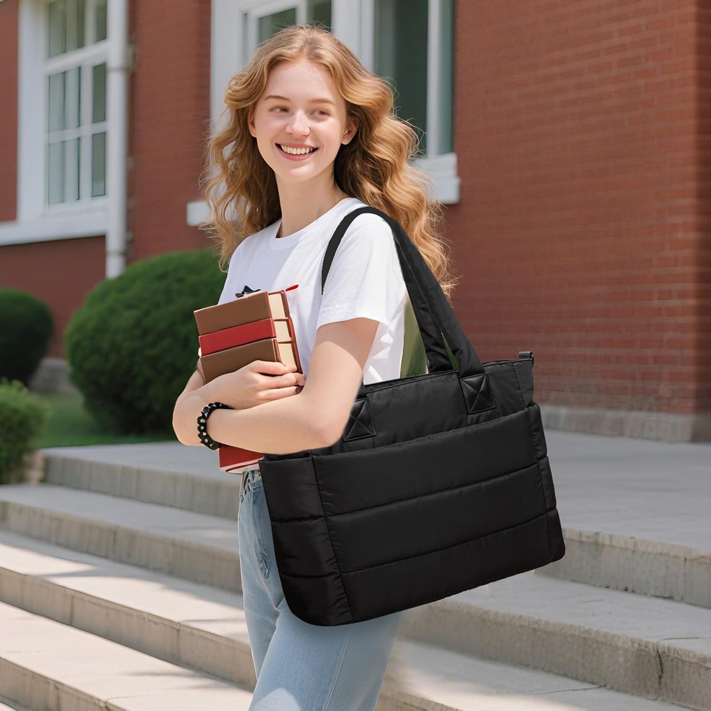 Tote Bag for Women Puffer Tote Bag Large Nurse Bags Shoulder Handbag with Zipper for Work Travel