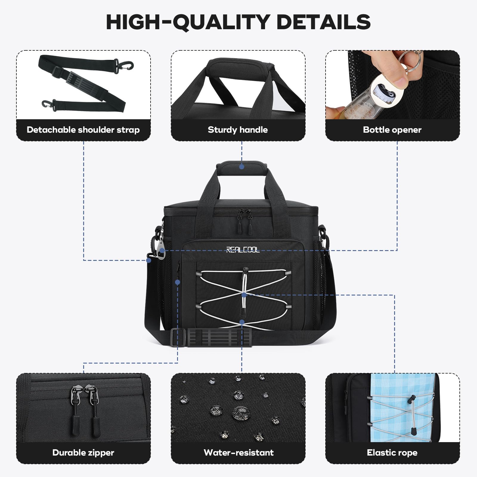 RealCool 35 Can Collapsible Soft Cooler, Leakproof Insulated Ice Chest Bag