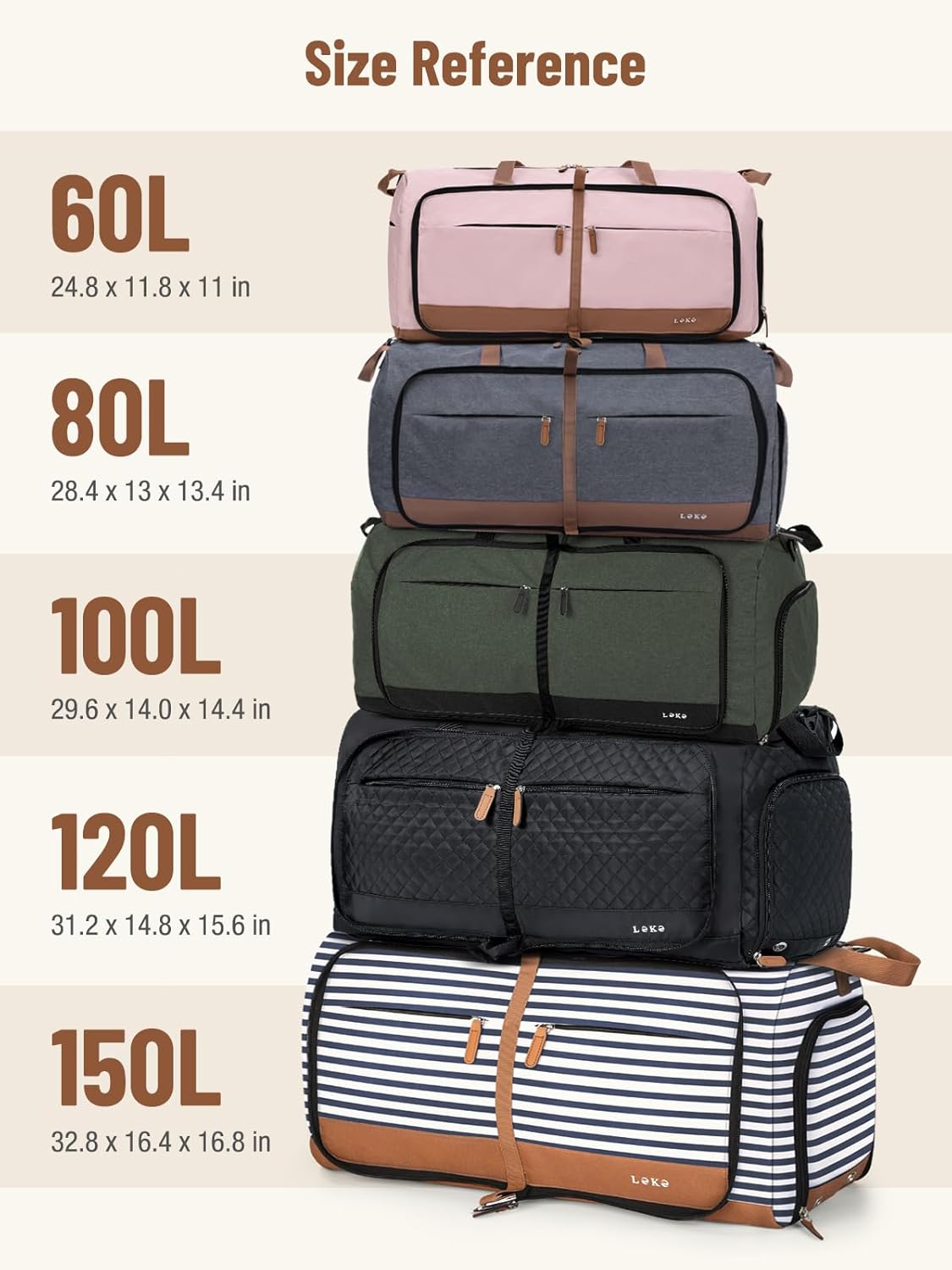 Lekesky Foldable Travel Duffel Bag for Women, 80L Large Duffle Bag with Separate Shoes Compartments & Straps, Carry On Weekend Bag for Women, Hospital, Overnight(Leapord)