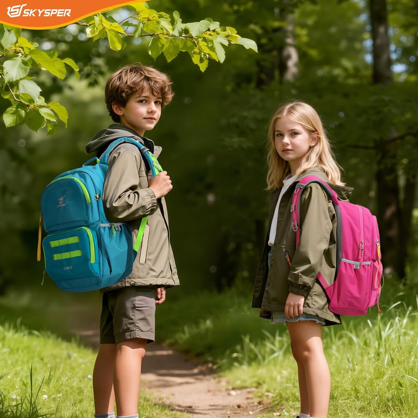SKYSPER Kids Backpack for School 15" H Kindergarten Elementary Bookbag Children Travel Daypack for Camping