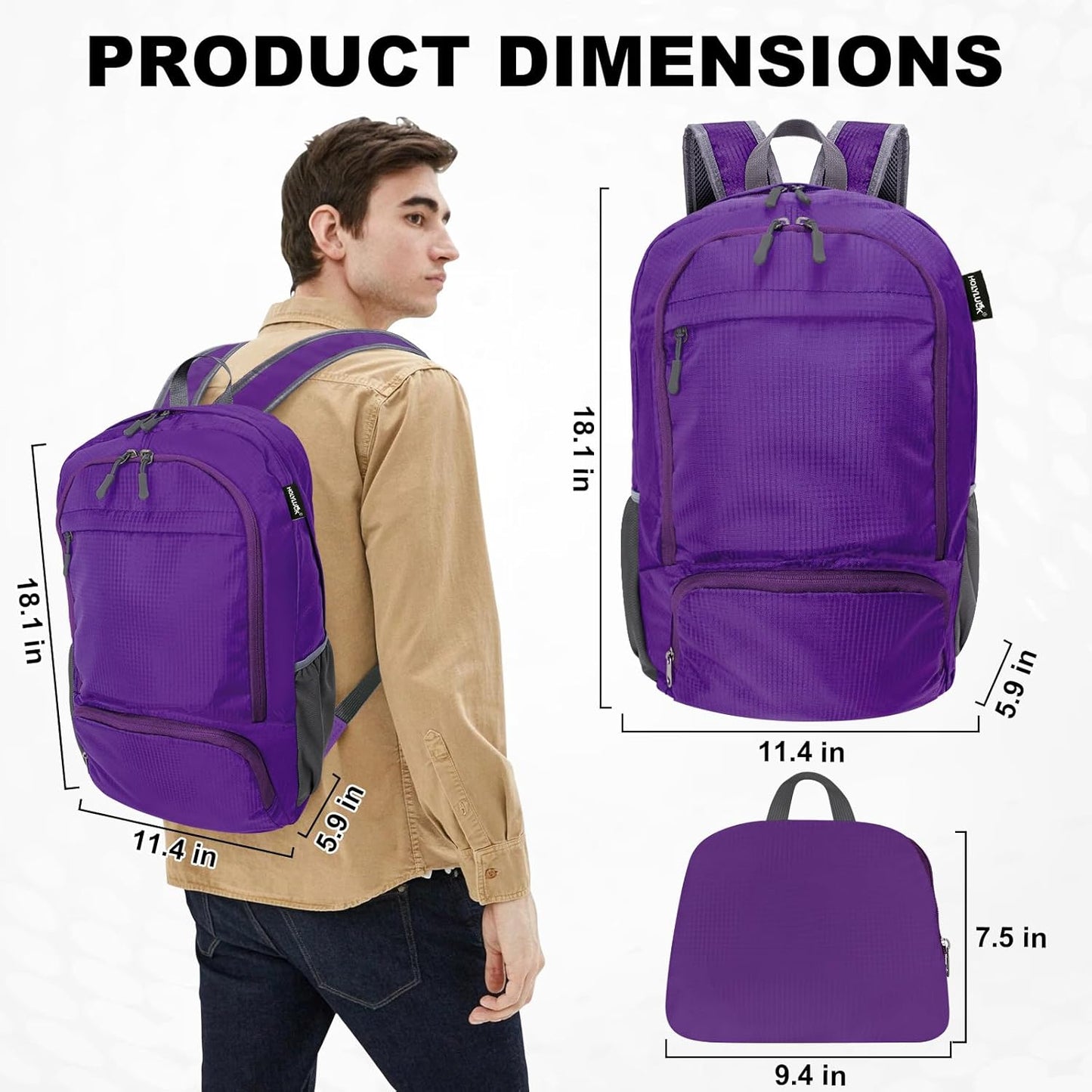 HOLYLUCK 20L lightweight packable Hiking Daypack Foldable Backpack for Men Women Small Travel