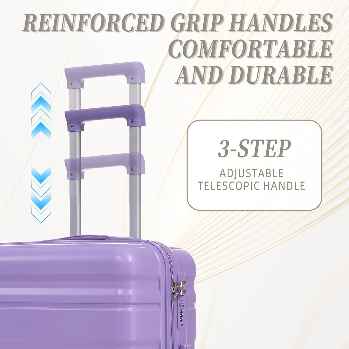Campfun 3 Piece Luggage Sets, ABS Suitcase Set with Double Spinner Wheels Hang Hook, Durable Carry On Luggage with Combination Lock, 20/24/28 inch, Purple