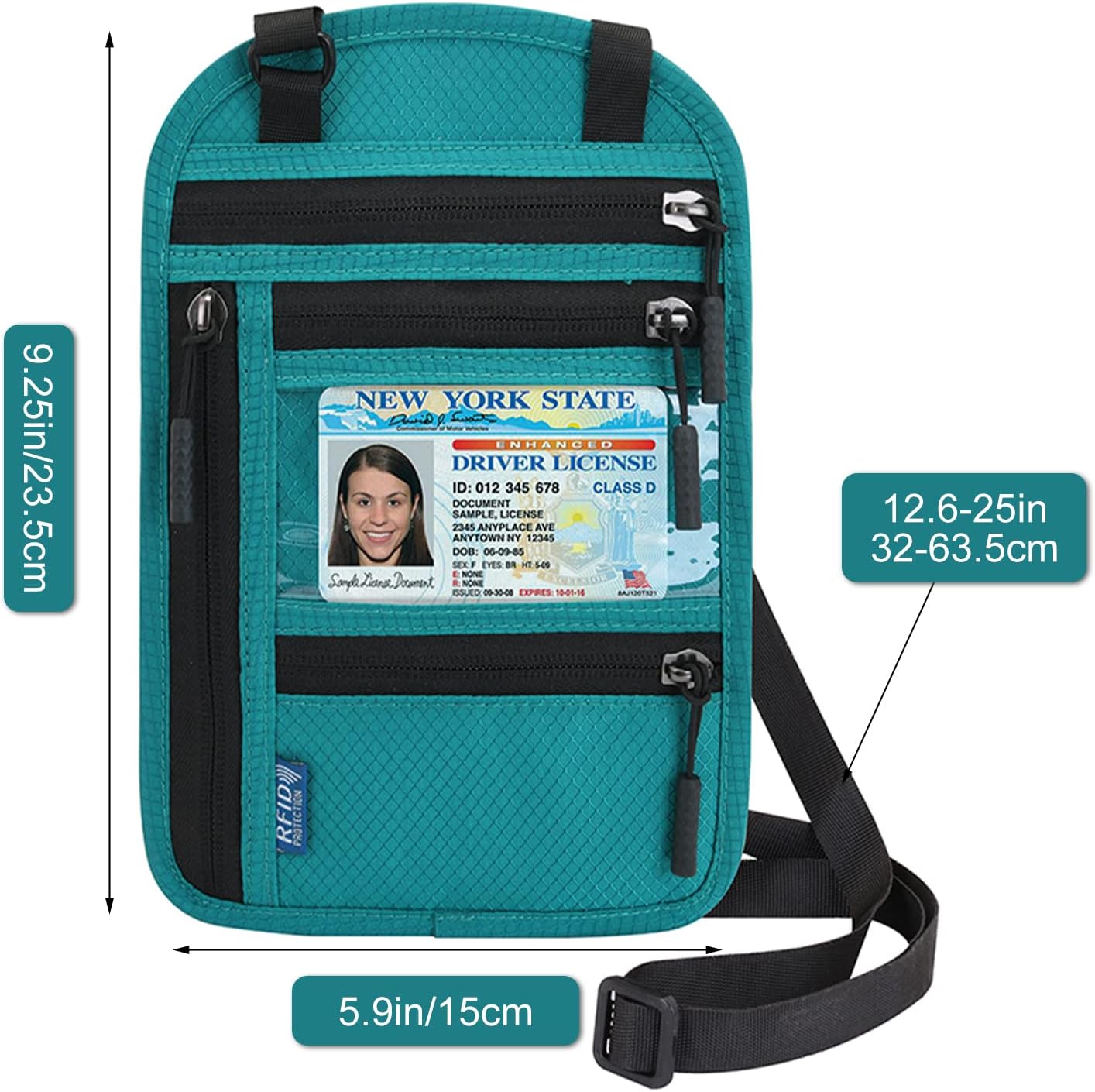 Surblue RFID Blocking Neck Wallet Travel Passport Holder Neck Pouch Vaccination Card Holder for Women & Men, Blue