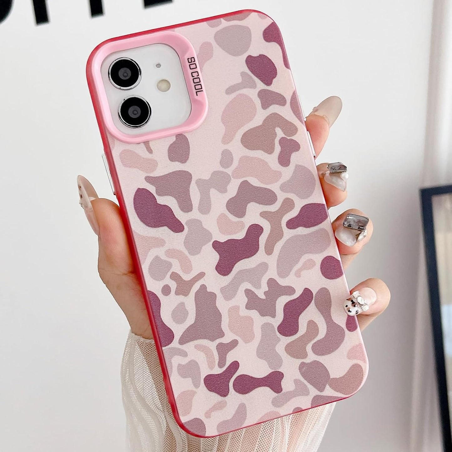 for iPhone 11 Case, Vintage Camo Pattern Design for Men Boys Teens, Cool Camouflage Shockproof Protective Cover for Girls Women - Pink