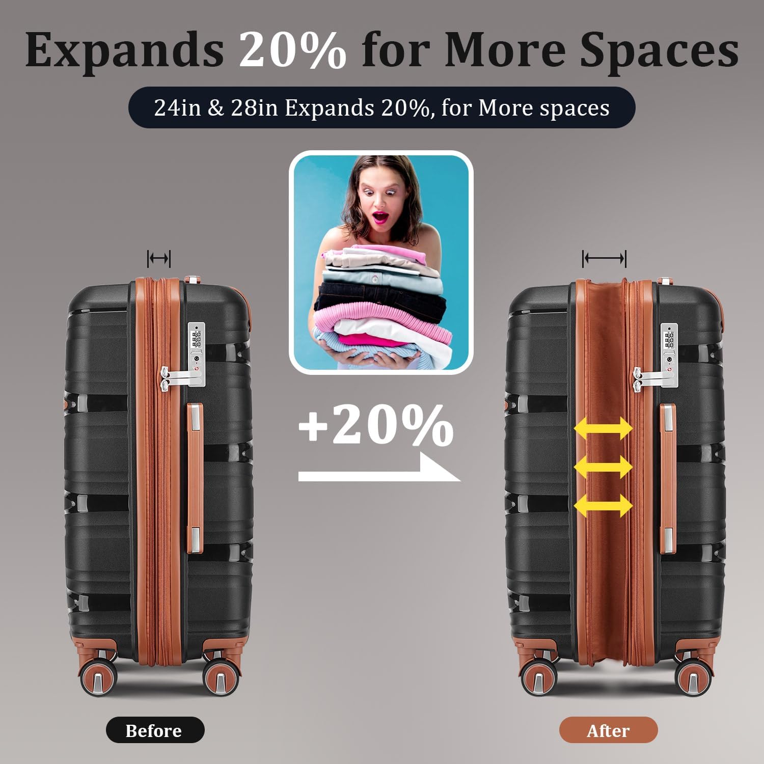 4-Piece Expandable Hardshell Luggage Set with TSA Lock (14/20/24/28) - Lightweight PP Suitcases