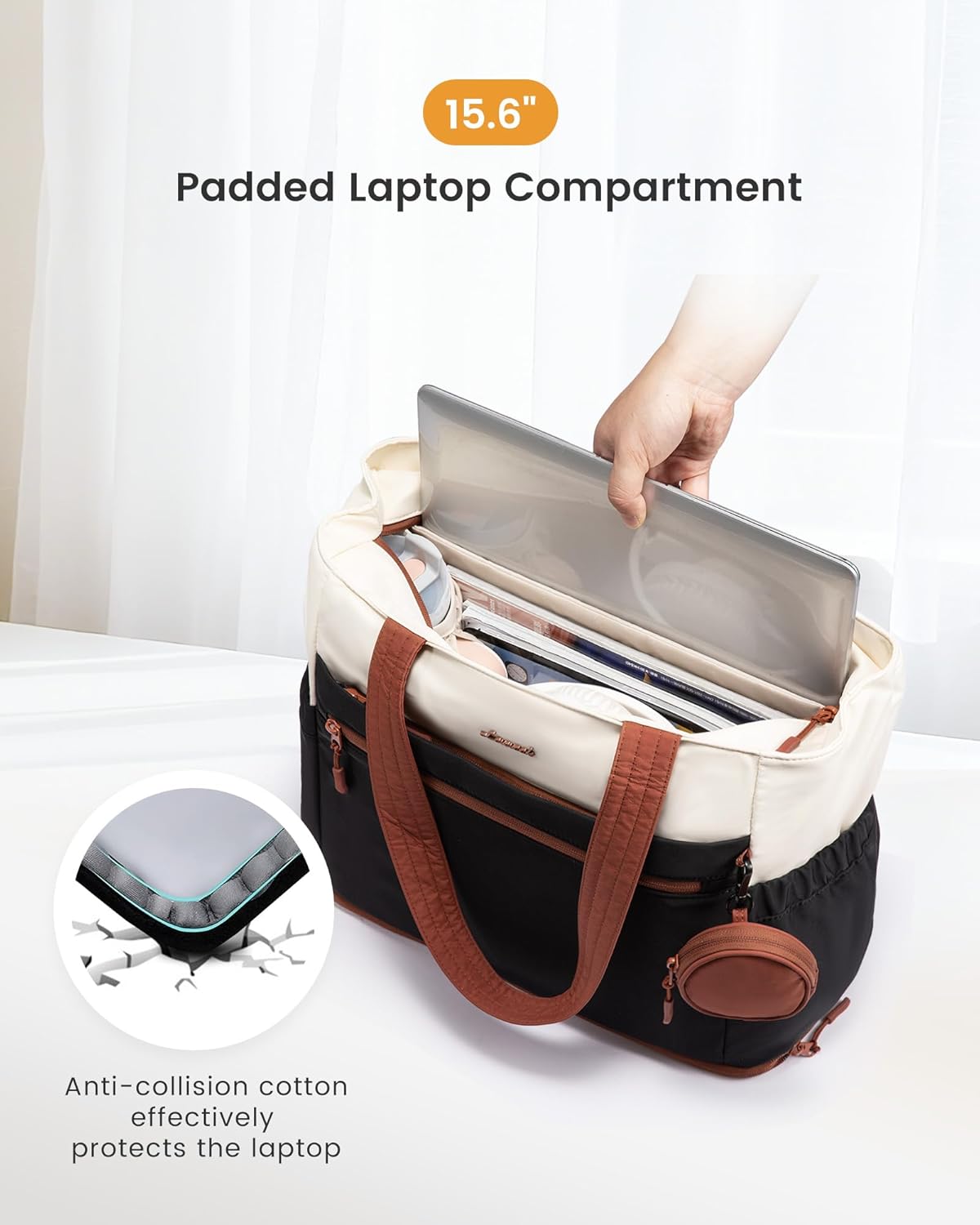 LOVEVOOK Expandable Tote Bag for Women,Laptop Work Bag with Cup Holder Pocket & Zipper for