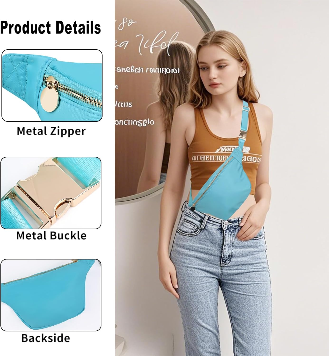Crossbody Bags for Women Fanny Pack Everywhere Belt Bag Fashion Nylon Waist Pack (Peacock Blue)