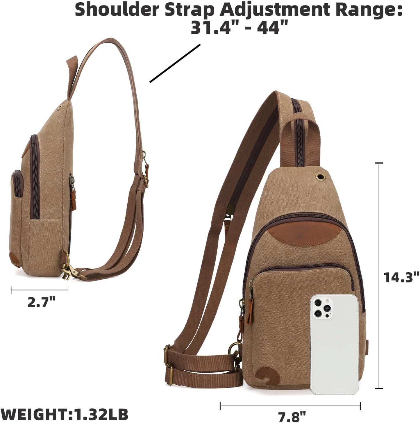 KL928 Canvas Sling Bag Crossbody Backpack Shoulder Casual Rucksack for Men Women,Brown