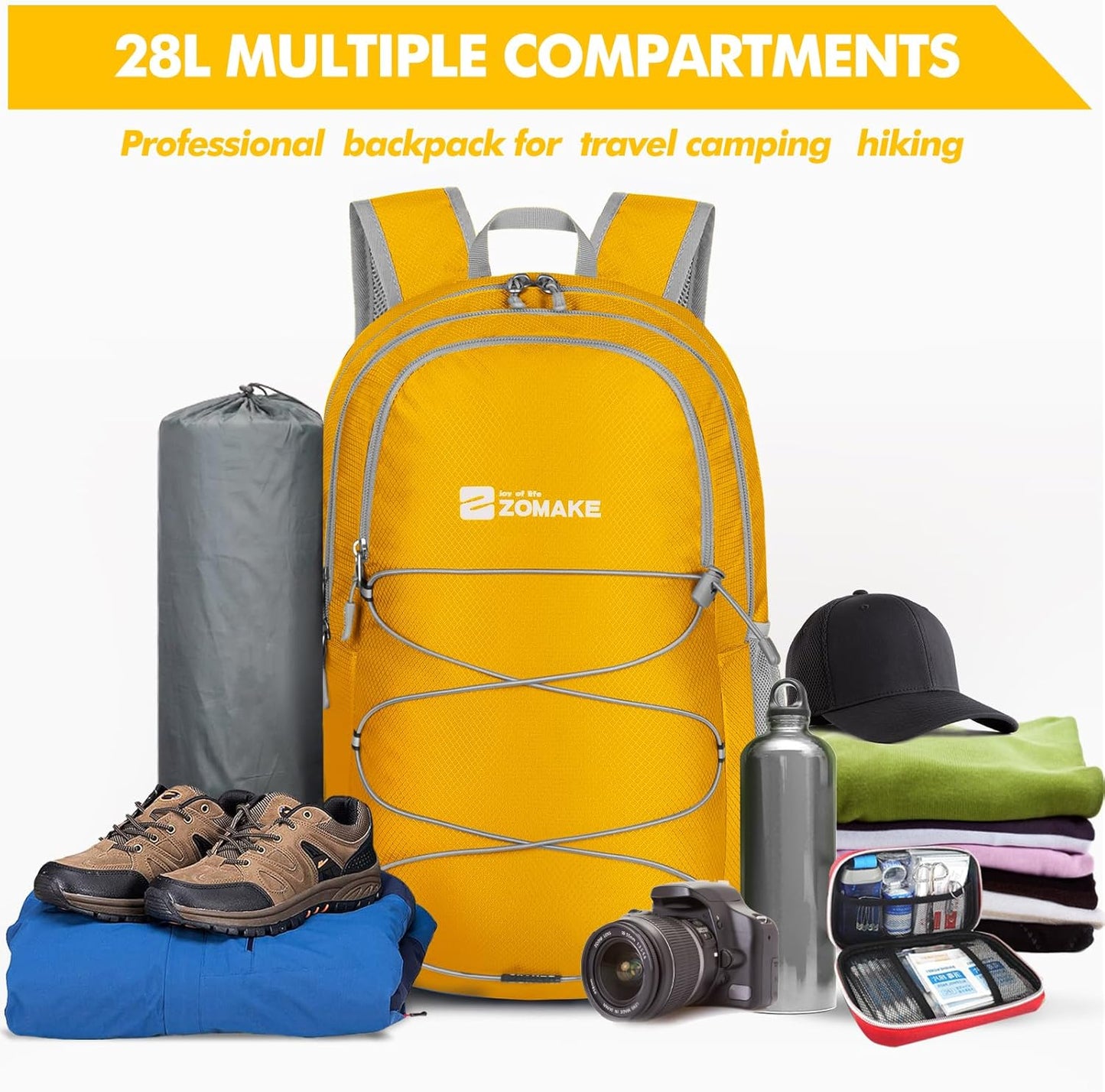 ZOMAKE Lightweight Packable Backpack 28L, Foldable Backpacks Water Resistant Collapsible Day Bag Light Daypack for Hiking