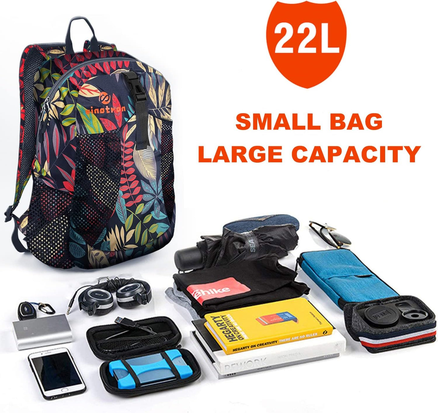 sinotron 22L Lightweight Packable Hiking Backpack, Small Hiking Backpack Day Pack for Women Men Travel Camping Vacation