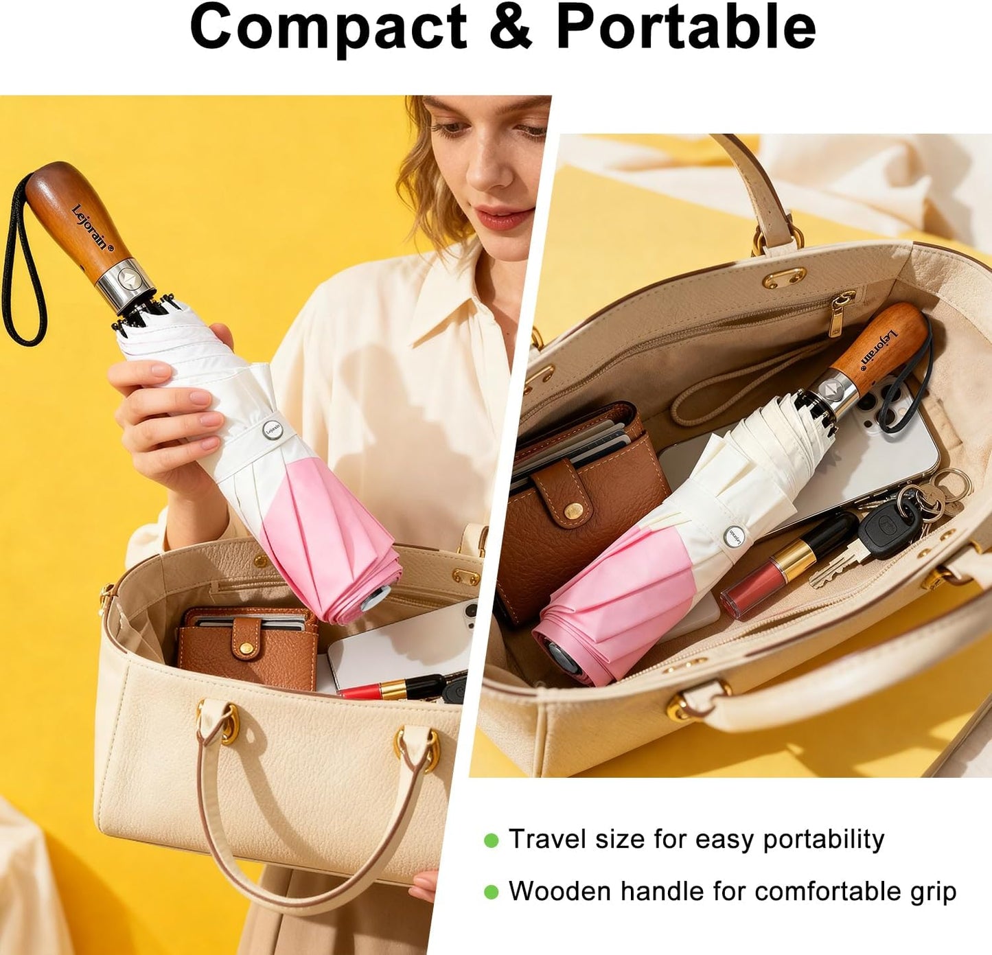 Lejorain Compact Golf Umbrella Large - 54inch Travel Big Portable Automatic Folding Umbrella Windproof for Men Heavy Duty 210T Dupont Teflon Coated Umbrella for Rain