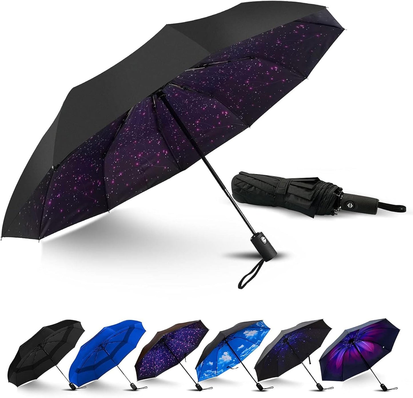 LLanxiry Compact Travel Umbrella, Windproof UV Protection Mini Folding Umbrellas for Rain Small Portable Umbrella for Travel Outdoor Use