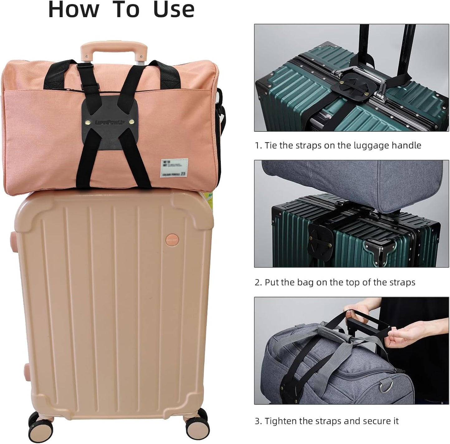 Luggage Straps Bag Bungees, Adjustable TSA-Approved – High Elastic Suitcase Belt for Securing Carry-On (2 Pack Black)
