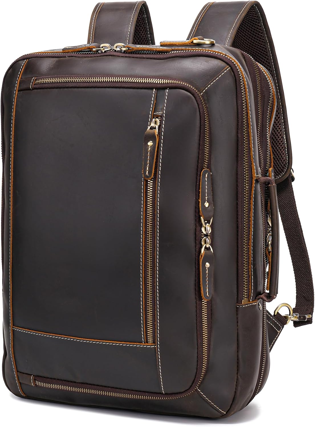 LANNSYNE Vintage Genuine Leather Backpack For Men, 2 in 1 Expandable Briefcase Fits 17'' Laptop
