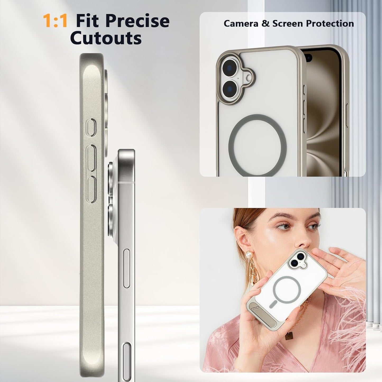 Tikoo Strong Magnetic for iPhone 16 Plus Case with Magsafe and Built-in Invisible Kickstand Slim Translucent Matte Military Grade Protective Phone Case for iPhone 16 Plus 6.7”