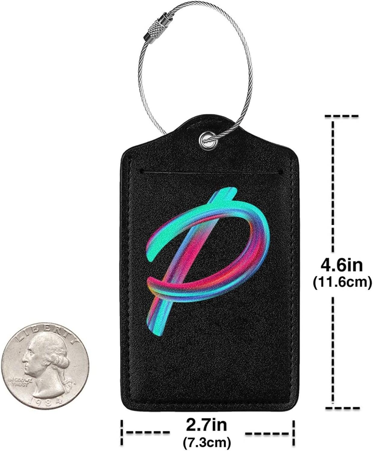 2 Pack Initial Luggage Tags for Suitcase, Colorful Letter Design Cruise Name Bag Tags, Novelty Baggage Identifiers with Full Privacy Cover, Leather ID Label for Women Men Kids Travel, Rainbow Letter P