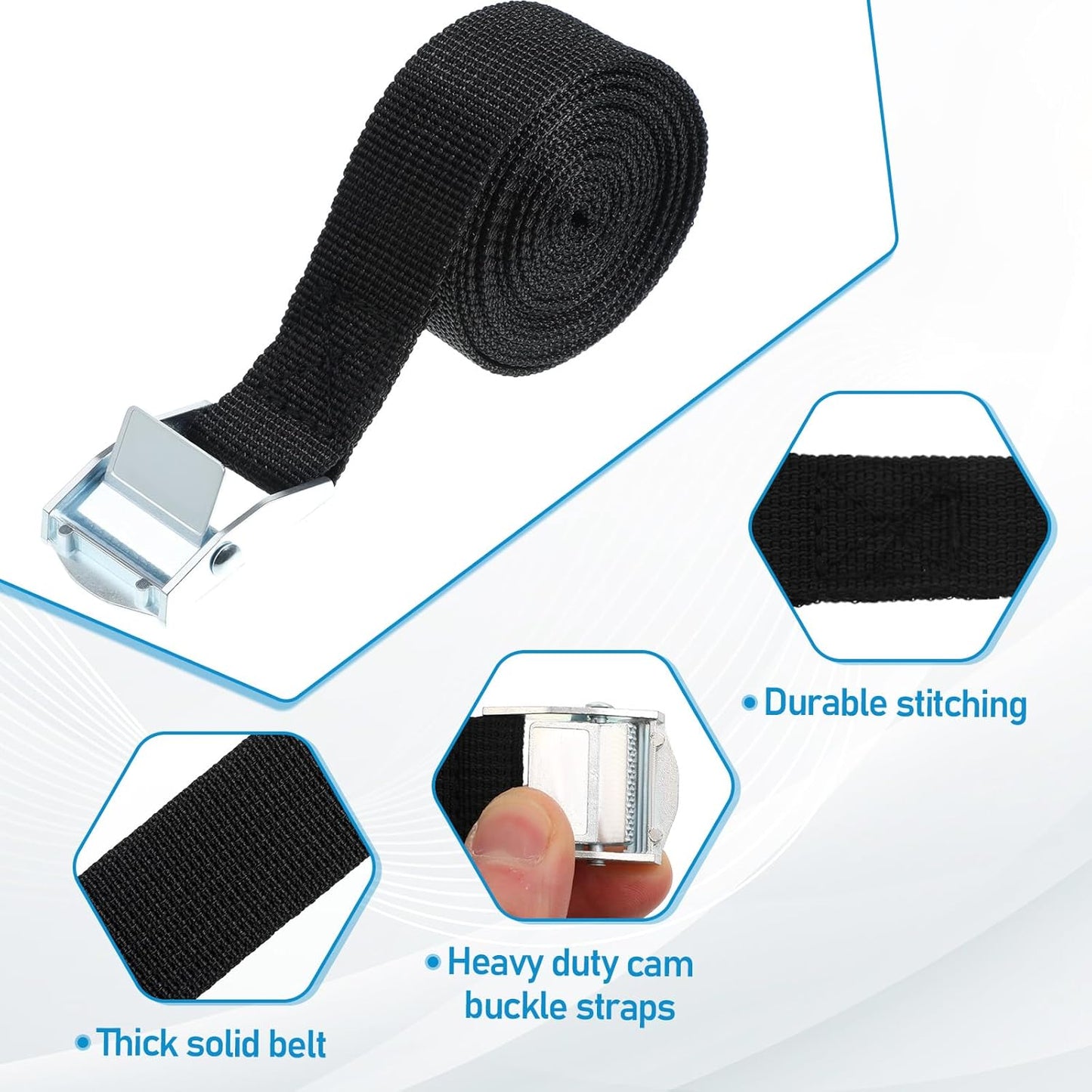 SHENLIU 15 Pack Cam Buckle Straps, 78.74inches Long 1.12inches Wide Lashing Straps with Buckles Adjustable Kayaks Tie up to 250lbs for Securing Luggage Cargo