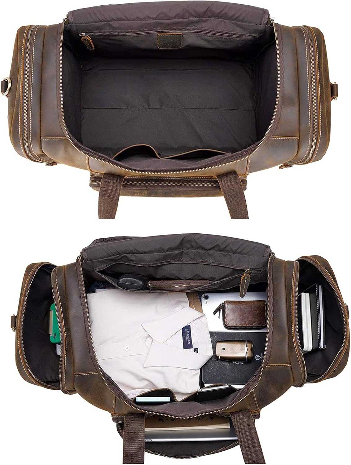 Polare 23" Full Grain Cowhide Leather Gym Duffle Weekender Overnight Travel Duffel Bag For Men